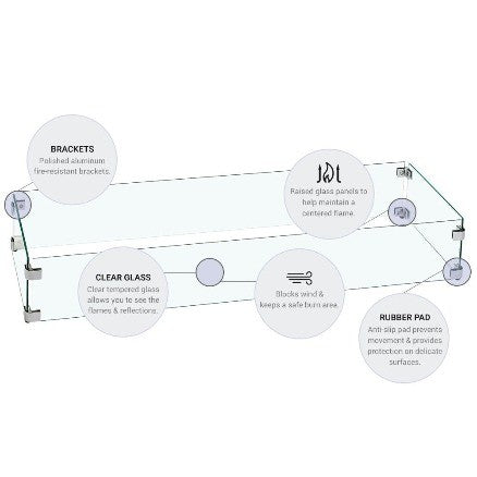 Rectangle Fire Table Glass Wind Guard 37 x 19