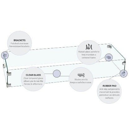 Rectangle Fire Table Glass Wind Guard 37 x 19