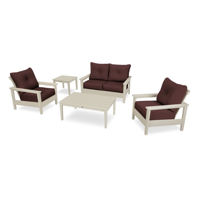 Prescott 5-Piece Deep Seating Set - Frame: Sand / Cushion: Cast Currant