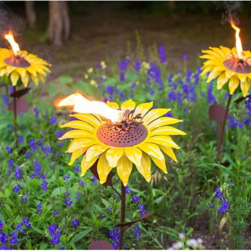 Outdoor Metal Sunflower Garden Torch 32"