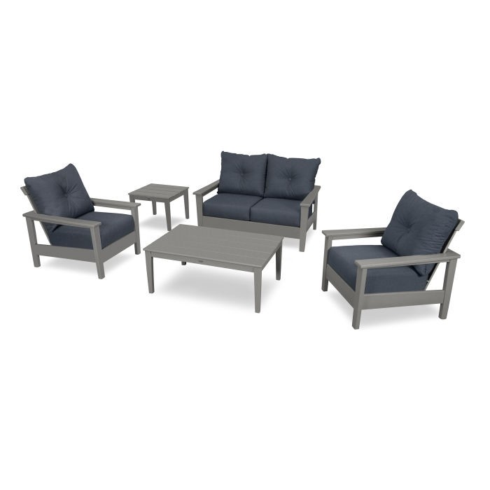 Prescott 5-Piece Deep Seating Set - Frame: Slate Grey / Cushion: Sancy Denim